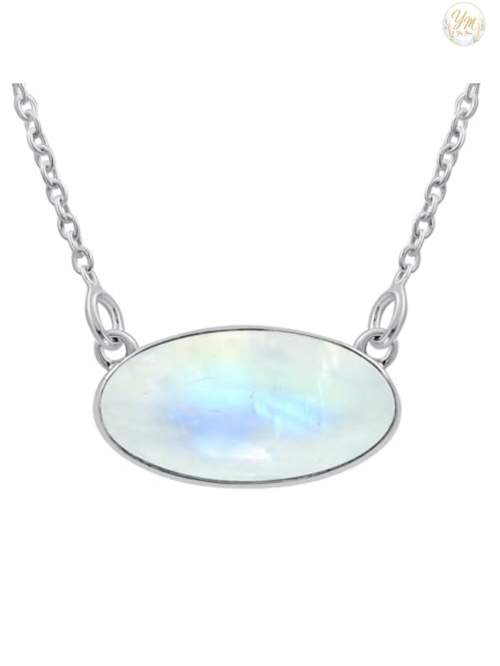 Natural Moonstone Oval Pendant Necklace Silver Plated Chain Handmade Boho